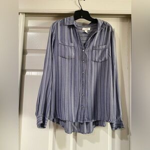 Vintage America Women's Long Sleeve Gray Blue Flannel Collared Shirt Top Size M